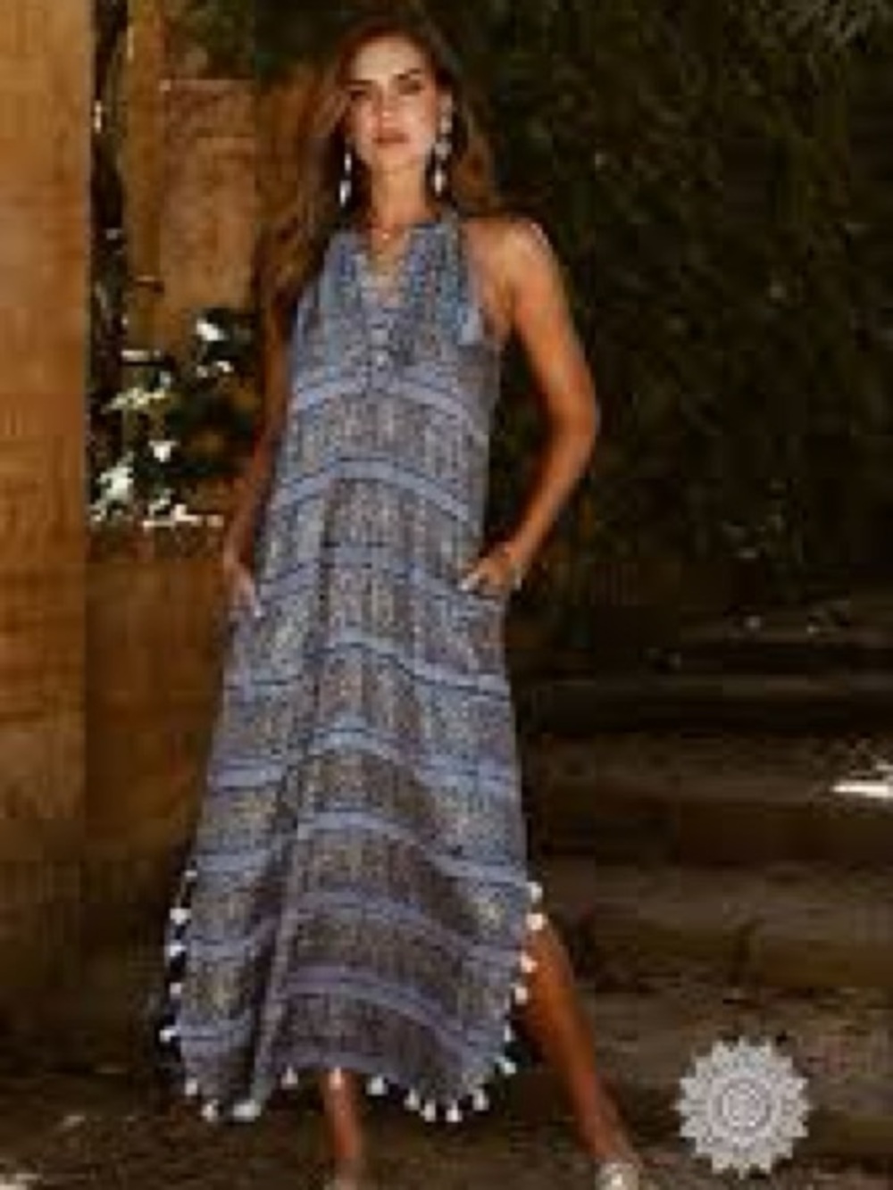 Lula Soul Sequin Detail Sleeveless Striped Maxi Dress Navy Blue White Size Small